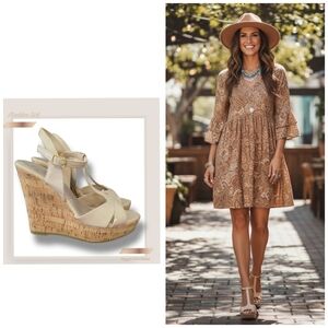 🌿Madden Girl Women's Size 7 Beige T-Stap Wedge Sandals